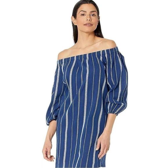 Lauren Ralph Lauren Cotton Off-the-Shoulder Cover-up Dress Blue White
Stripe M - Picture 2 of 10
